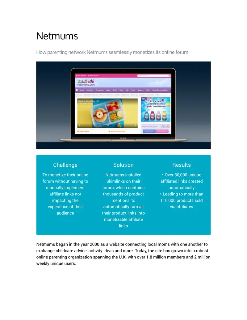 Netmums Online Forum Monetization Strategy