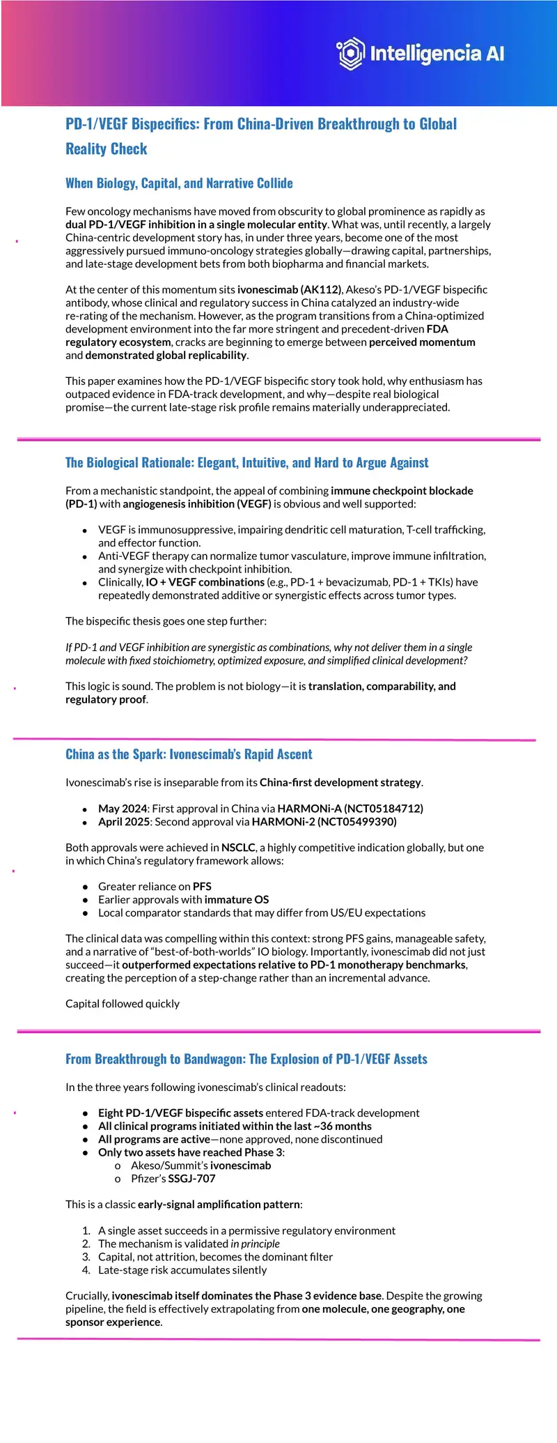 PD-1/VEGF Bispecifics Development and Regulatory Challenges