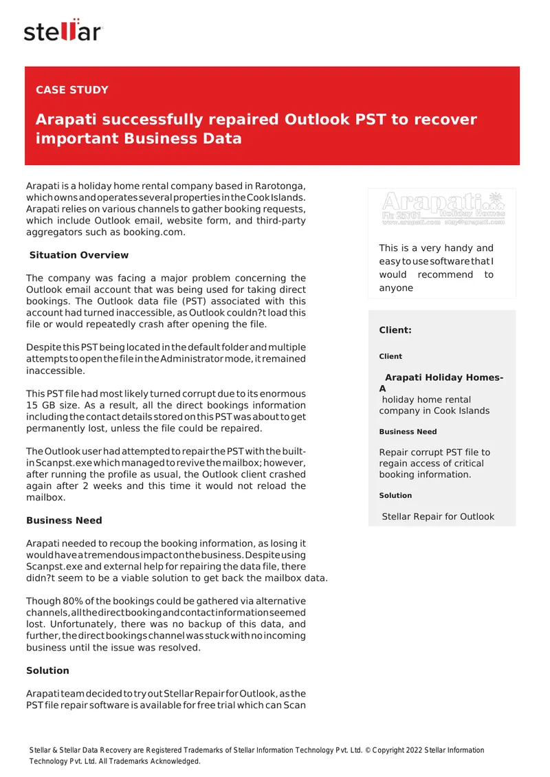 Arapati Case Study on Outlook PST Repair