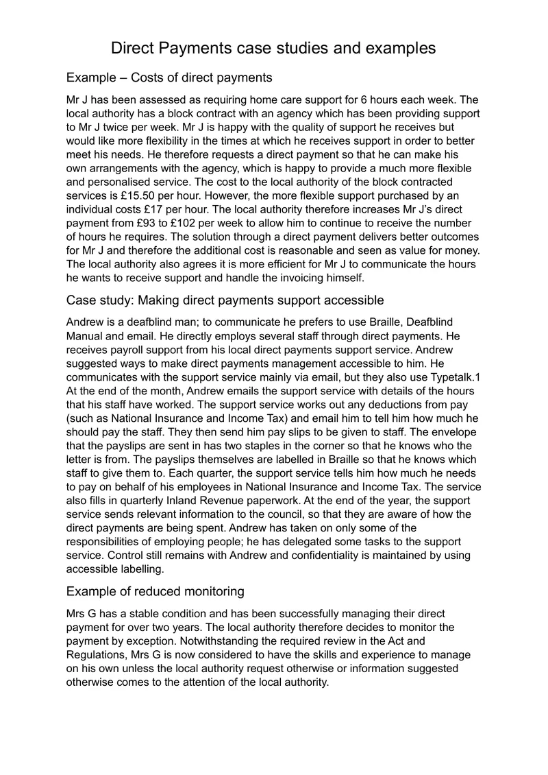 Direct Payments Case Studies and Examples