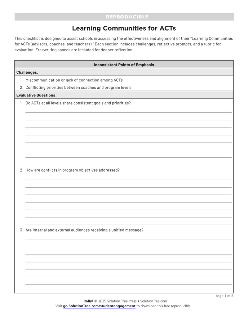 Checklist for Assessing Learning Communities for ACTs