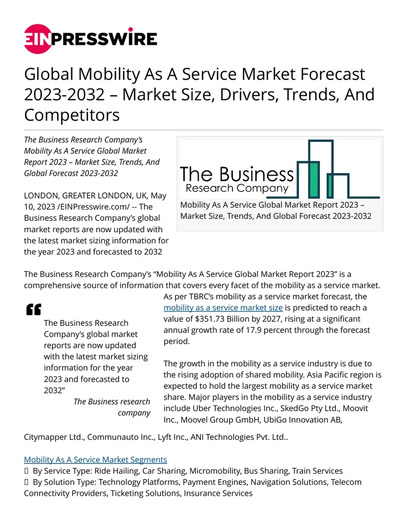 Mobility As A Service Global Market Report 2023