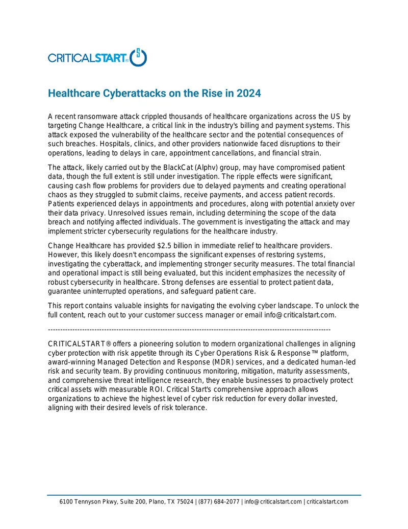 Healthcare Cyberattacks Impacting Operations in 2024