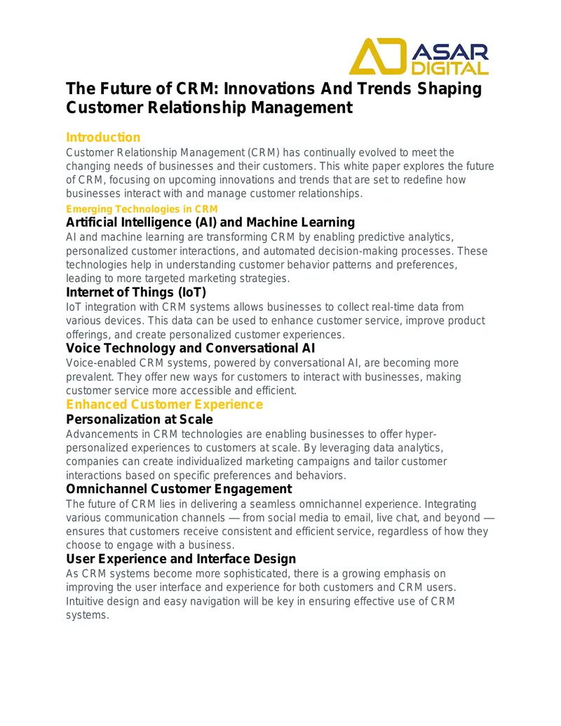 Future Innovations and Trends in CRM preview page 1