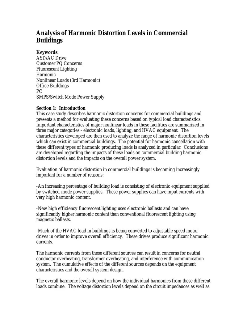 Analysis of Harmonic Distortion Levels in Commercial Buildings