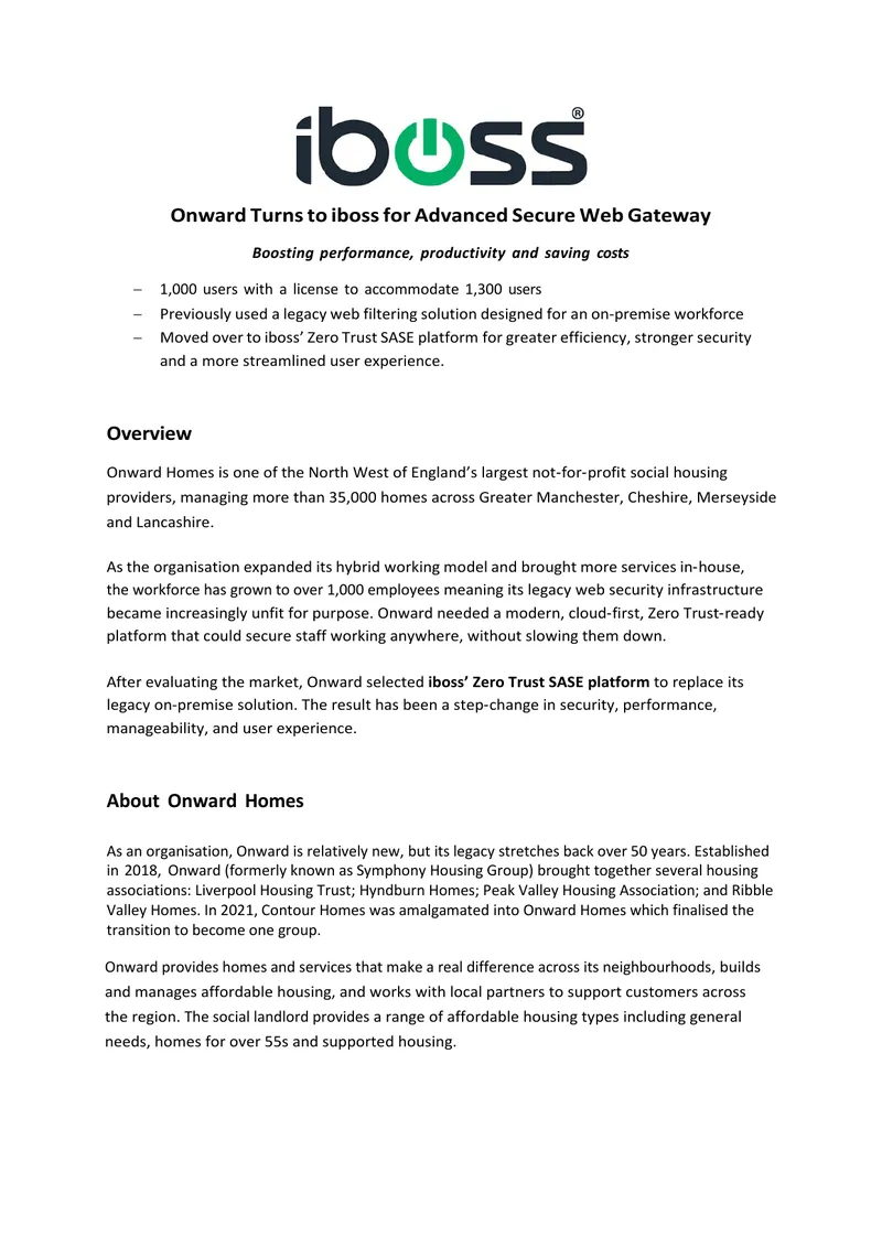 Onward Homes Implements iboss Secure Web Gateway