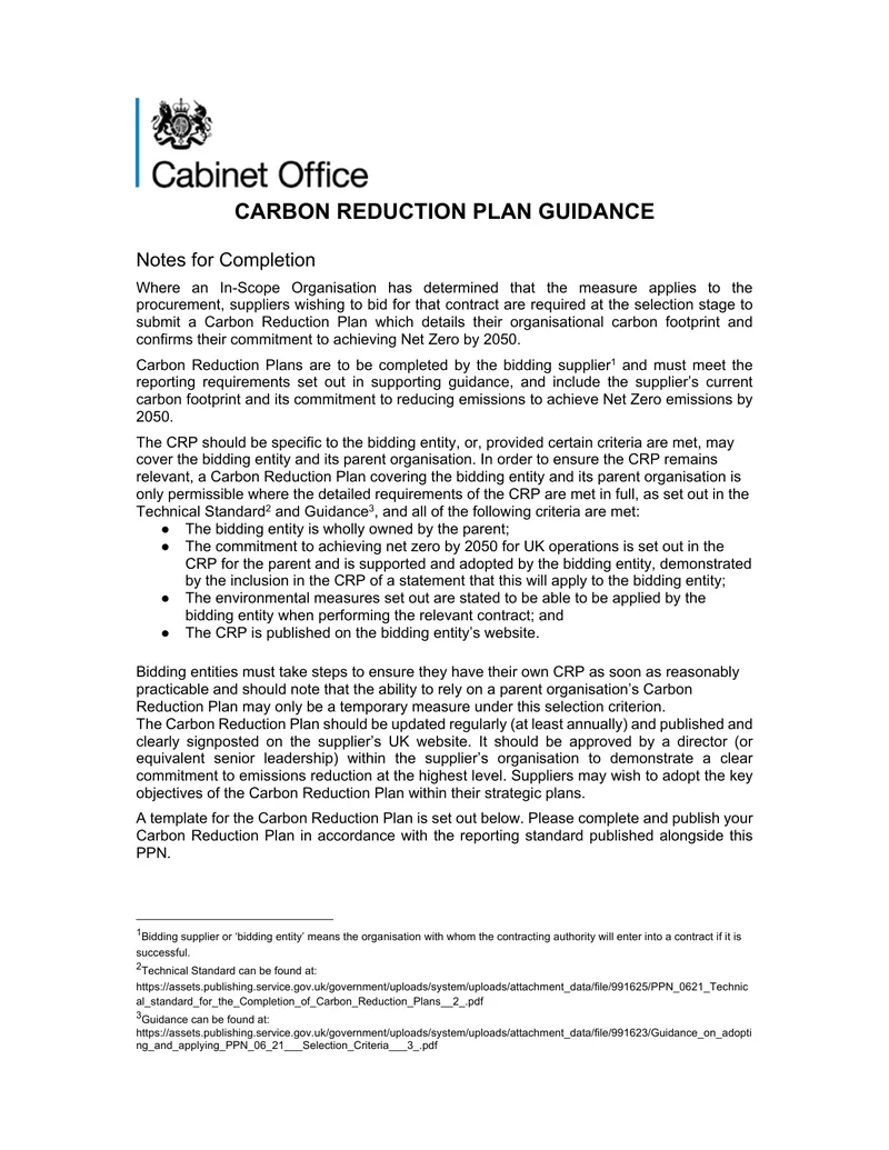 Carbon Reduction Plan Guidance for Suppliers