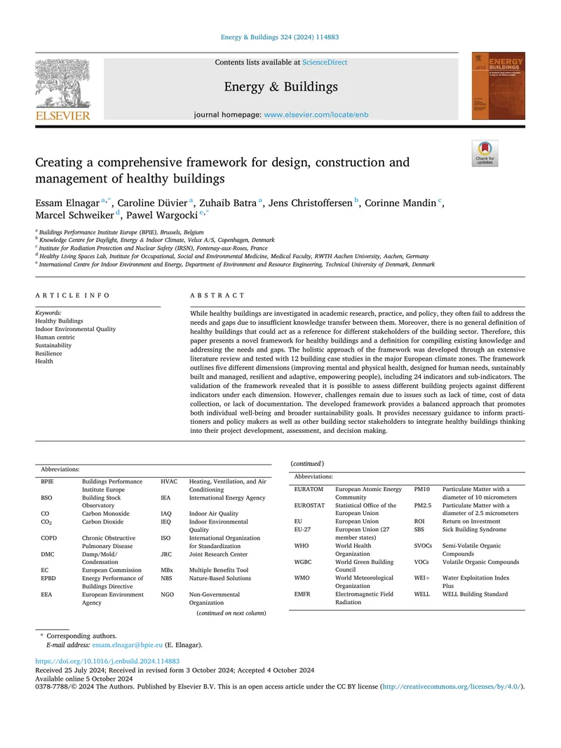 Framework for Design and Management of Healthy Buildings