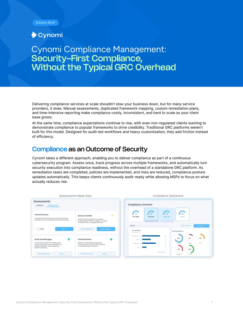 Cynomi Compliance Management Security Framework Overview