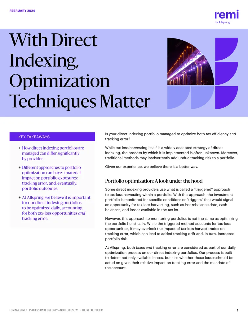 Direct Indexing Portfolio Optimization Techniques