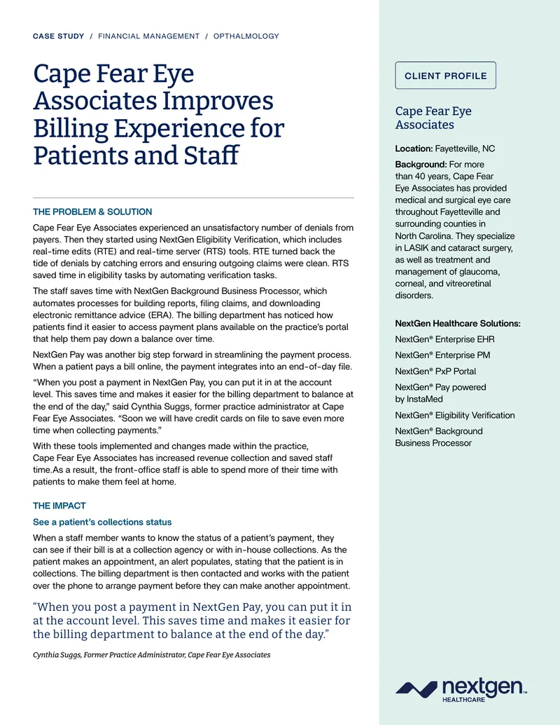 Cape Fear Eye Associates Billing Improvement Case Study