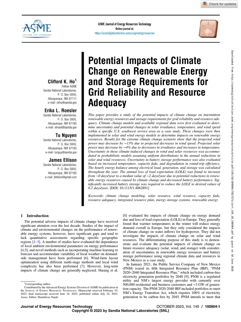 Potential Impacts of Climate Change on Renewable Energy