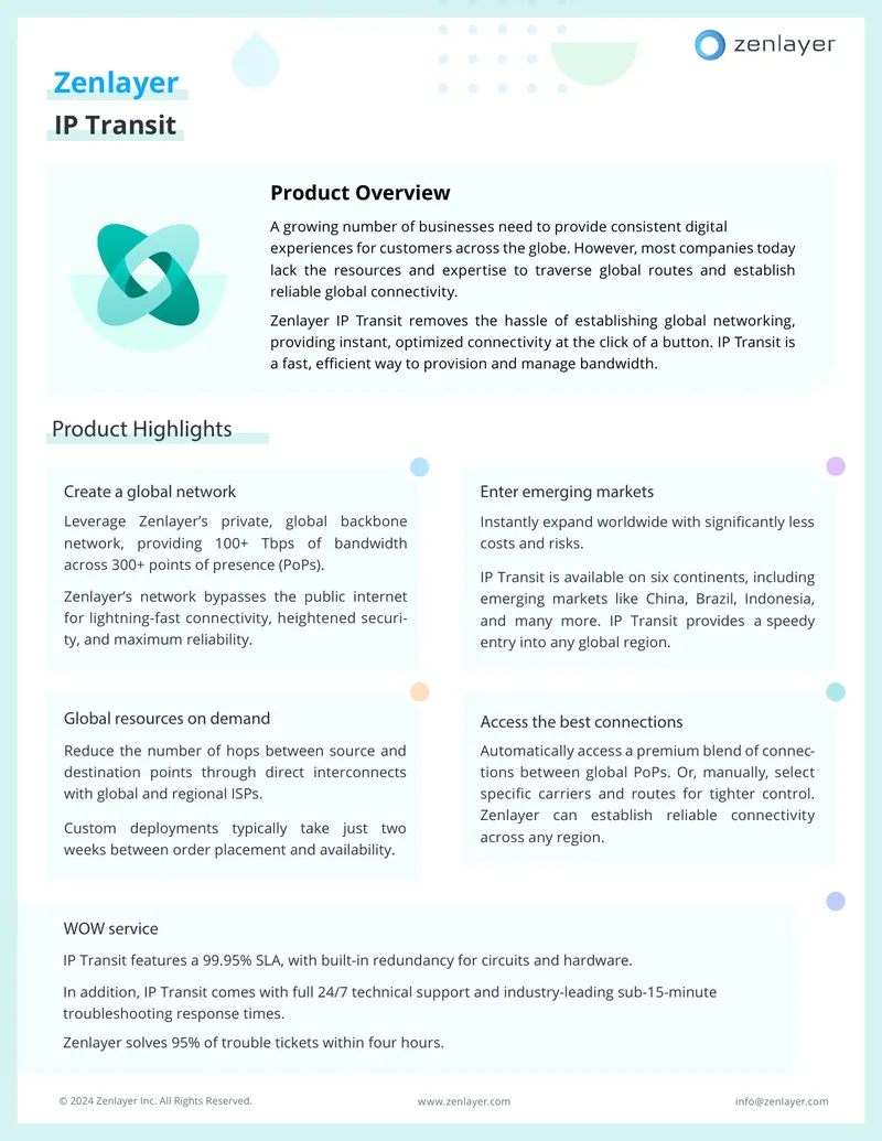 Zenlayer IP Transit Service Overview