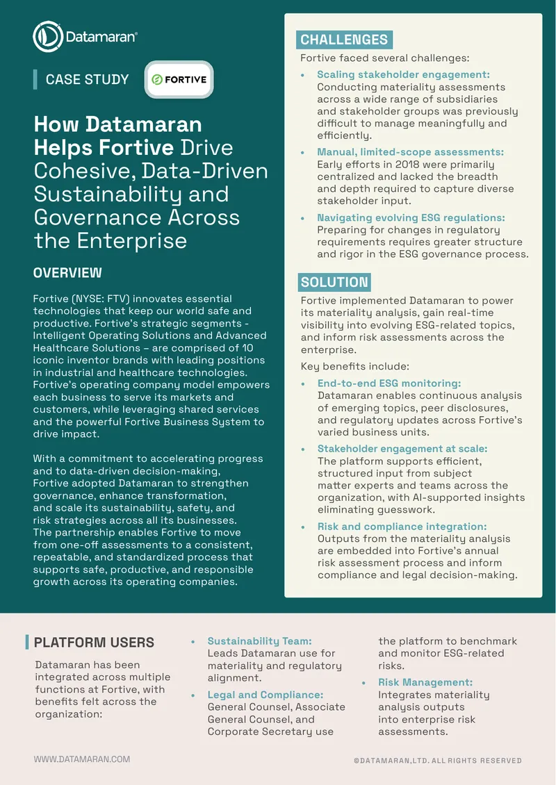 Fortive Case Study on Datamaran Implementation