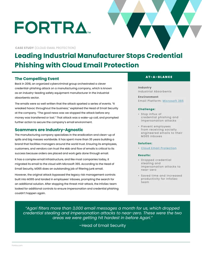 Industrial Manufacturer Case Study on Email Protection