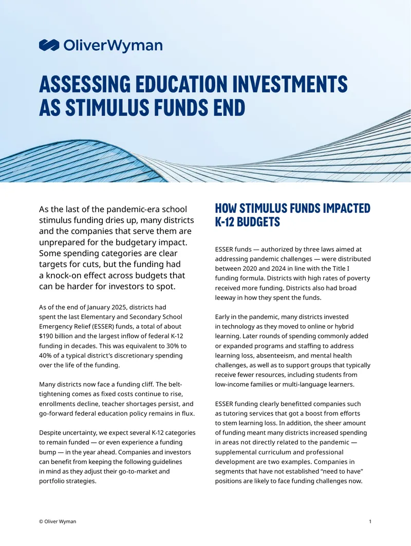 Assessing Education Investments as Stimulus Funds End