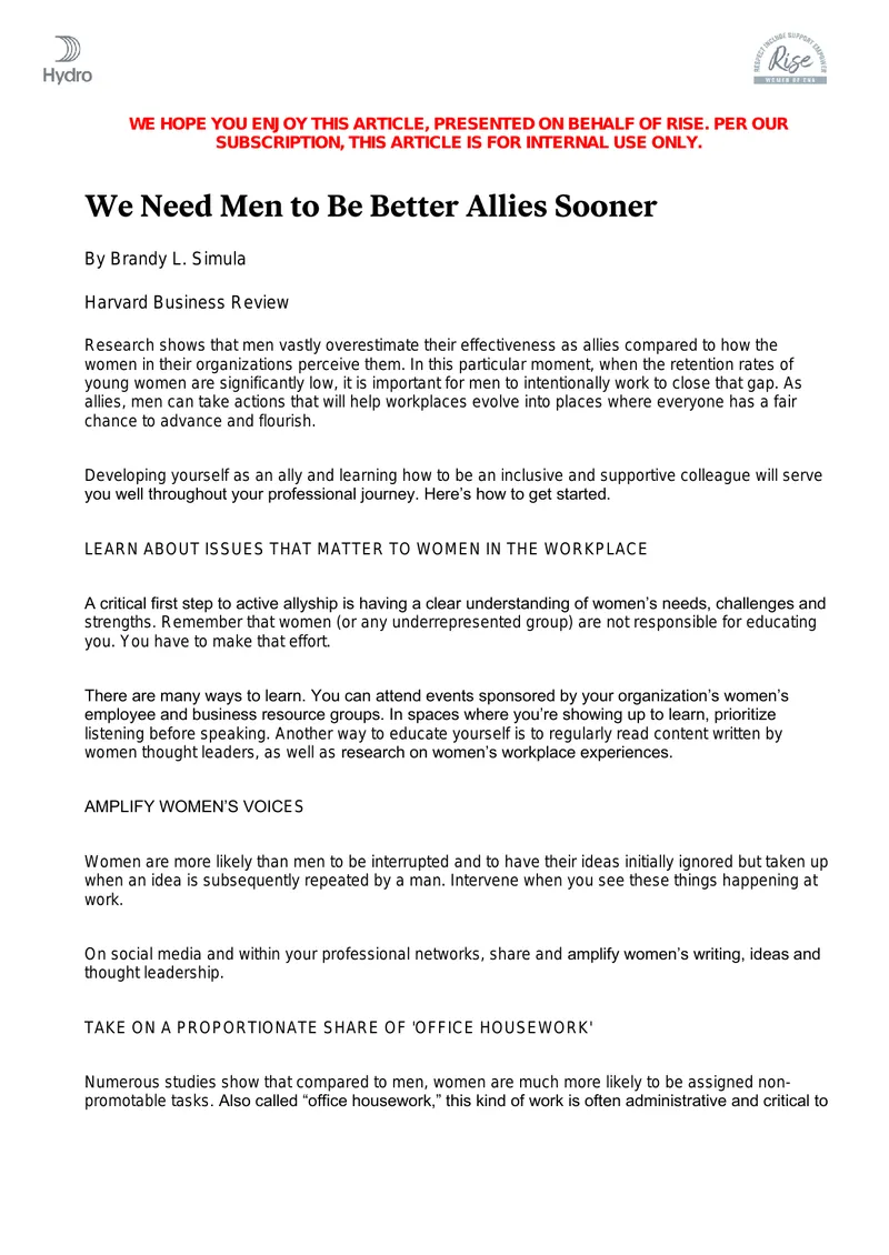 Strategies for Men to Support Women in the Workplace