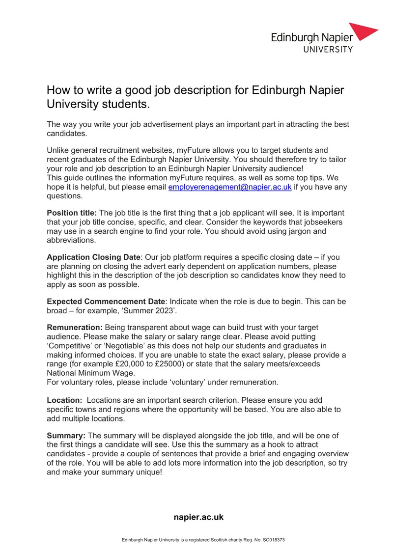 Guidelines for Writing Job Descriptions for Students