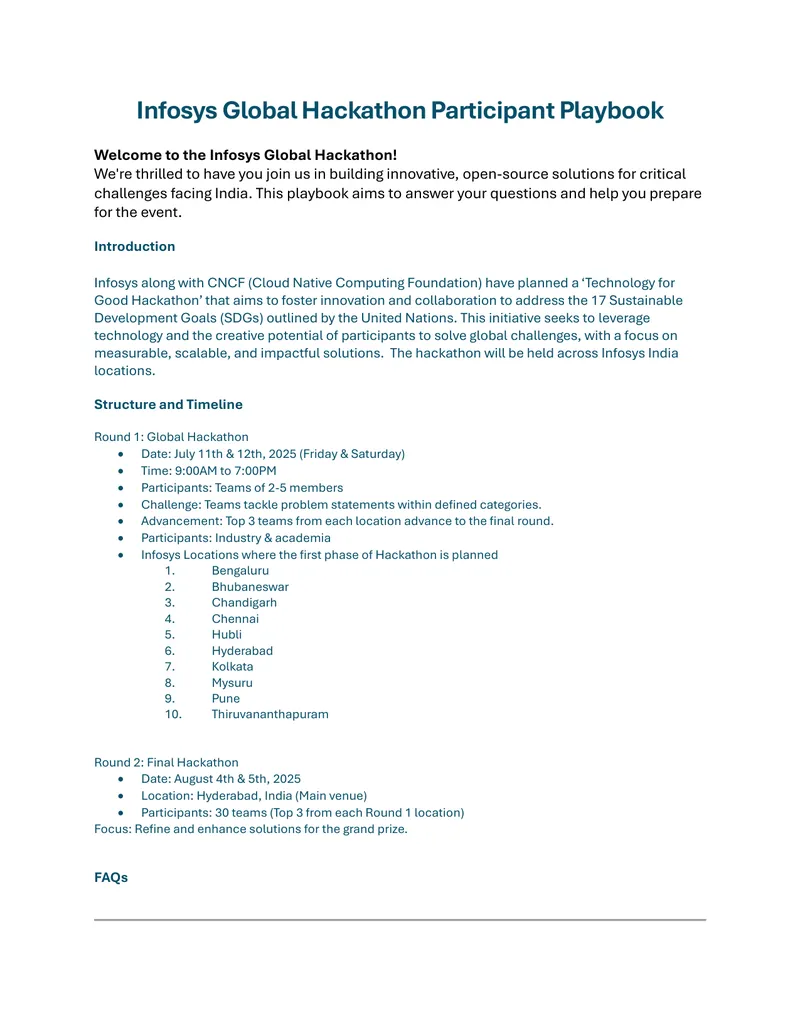 Infosys Global Hackathon Participant Playbook