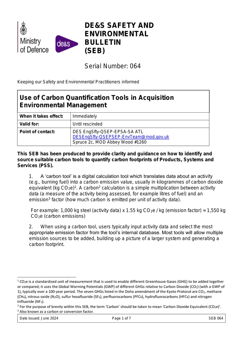 Guidance on Carbon Quantification Tools for Acquisition