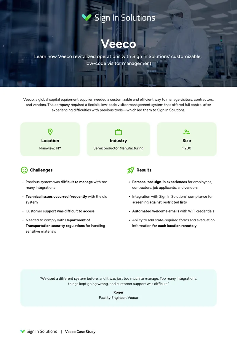 Veeco Visitor Management System Implementation Case Study