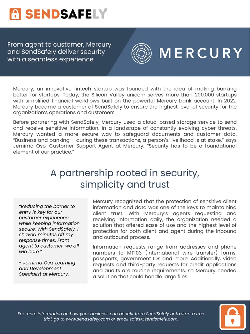 Mercury Partnership with SendSafely for Secure Communication