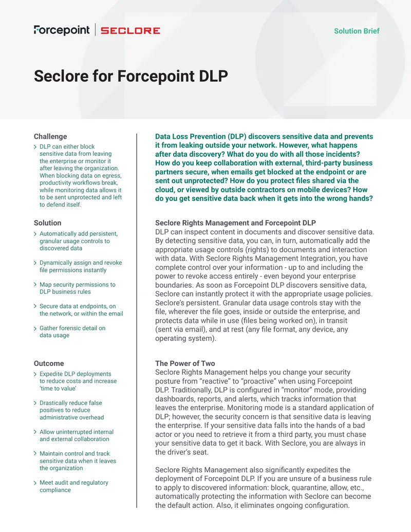 Seclore Integration with Forcepoint DLP Solution Brief