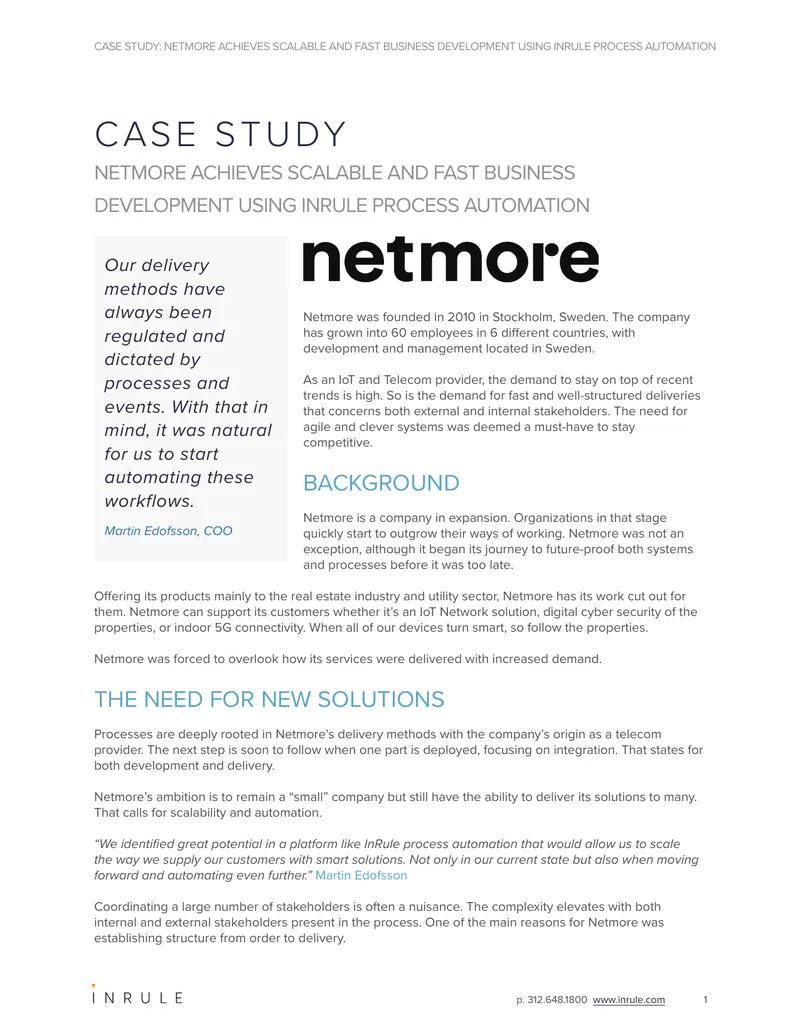 Netmore Business Development Case Study with InRule Automation