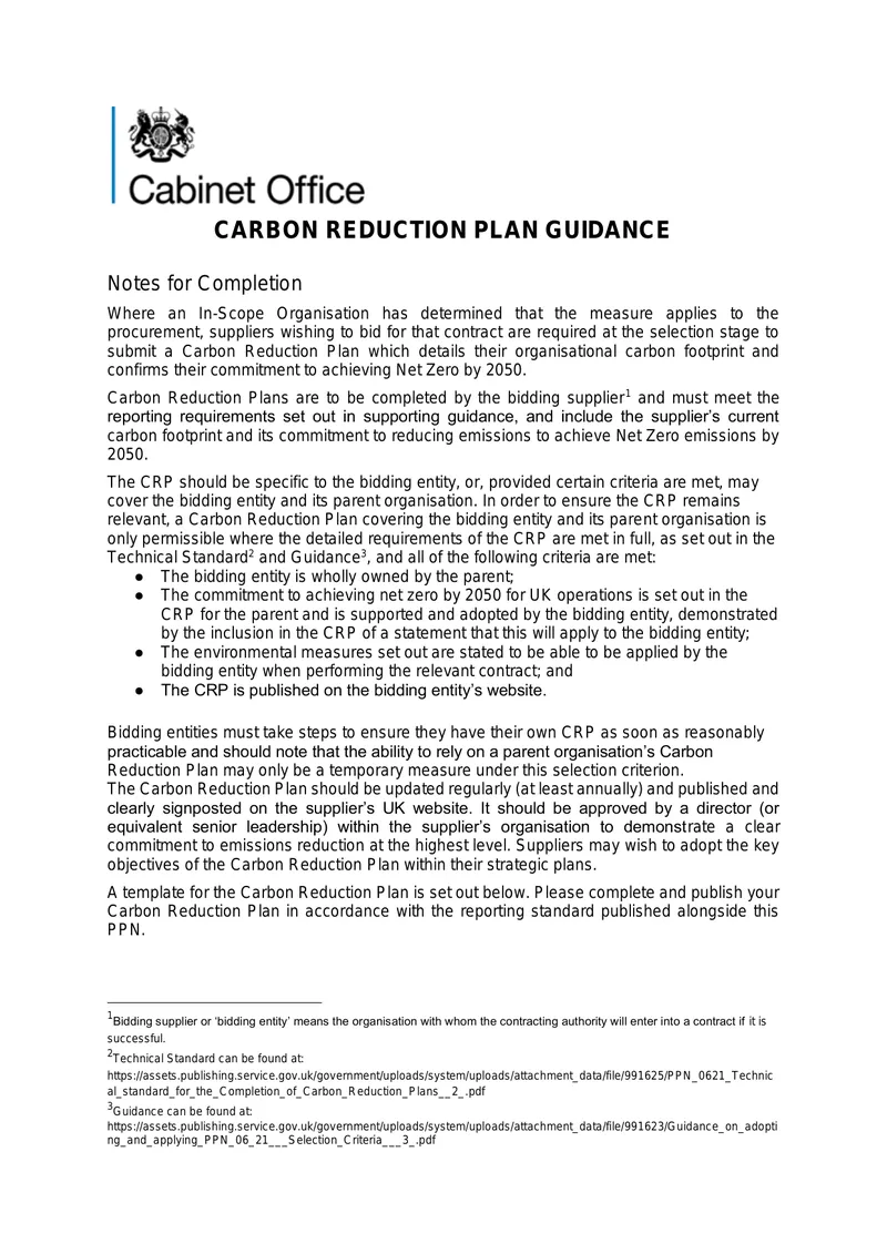 Carbon Reduction Plan Guidance for Suppliers
