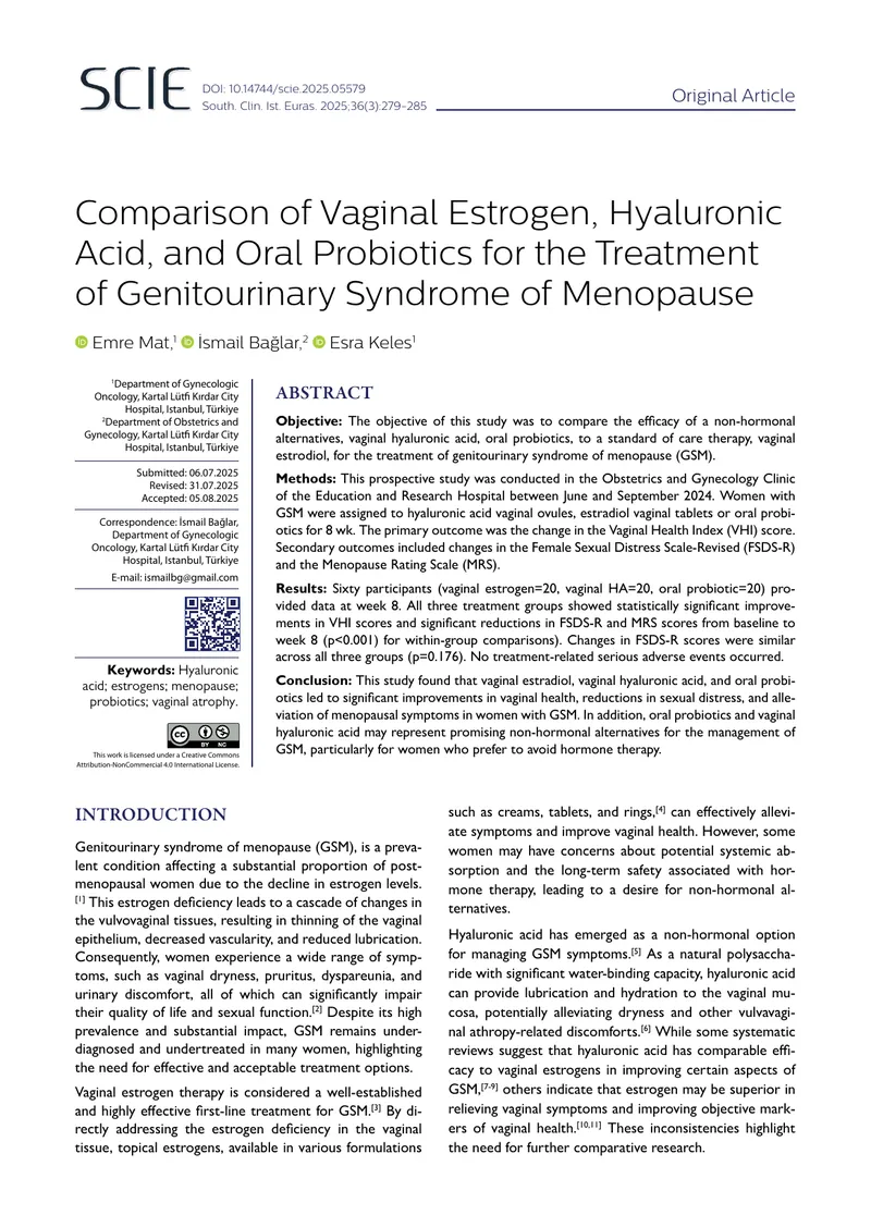 Comparison of Non-Hormonal Treatments for Genitourinary Syndrome