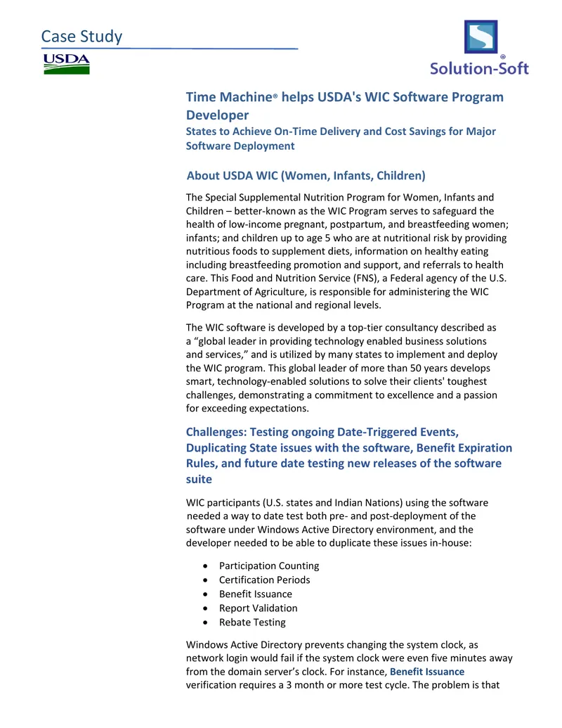 Time Machine Software Case Study for USDA WIC Program
