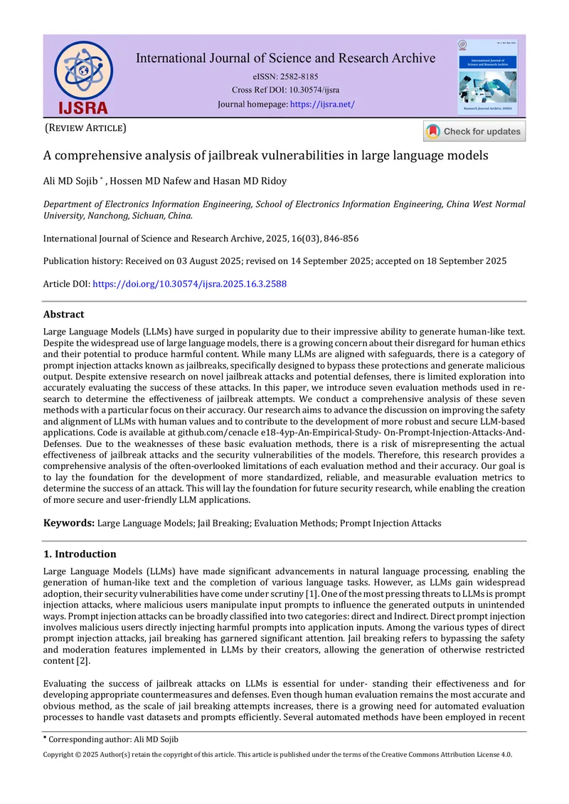 Analysis of Jailbreak Vulnerabilities in Language Models