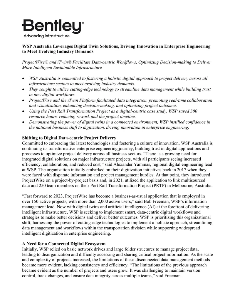WSP Australia Digital Twin Solutions Implementation preview page 1
