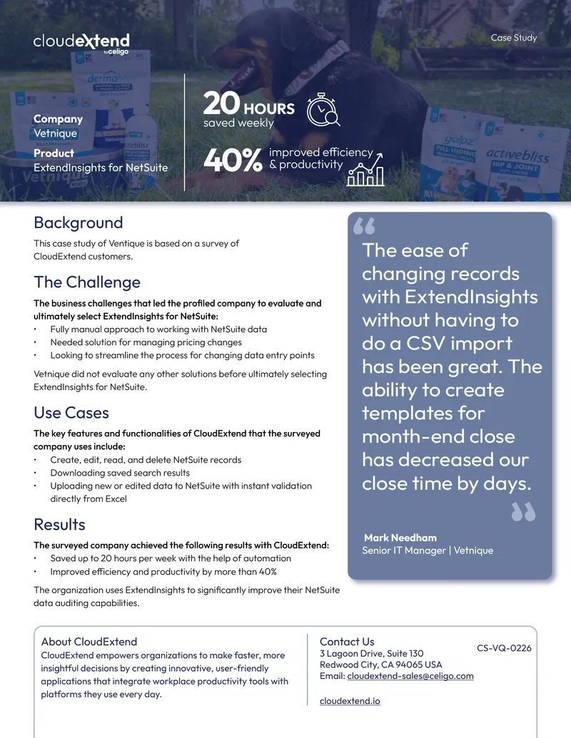 Vetnique Case Study on ExtendInsights for NetSuite