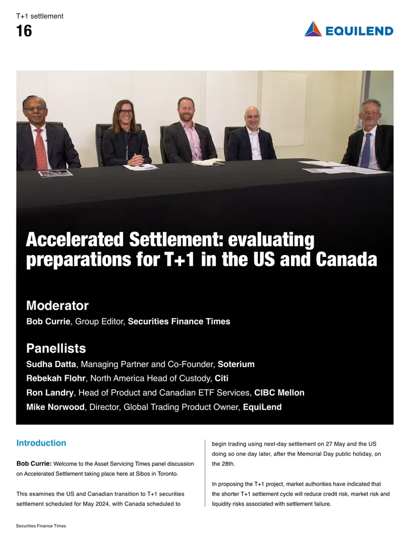 Accelerated Settlement Transition to T+1 in North America