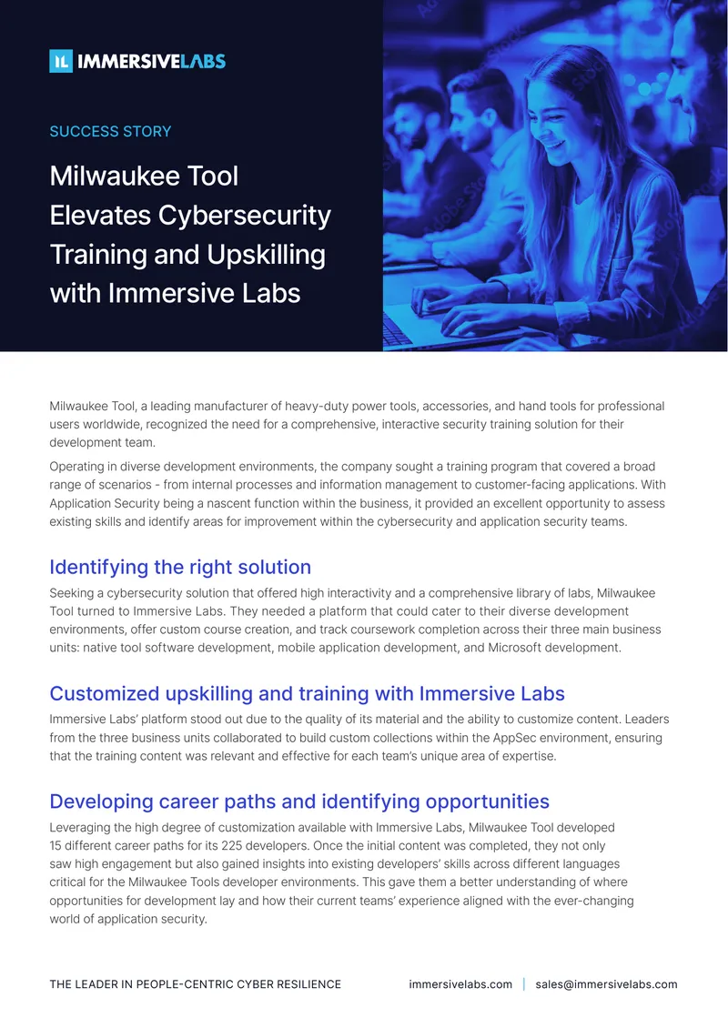 Milwaukee Tool Cybersecurity Training Success Story