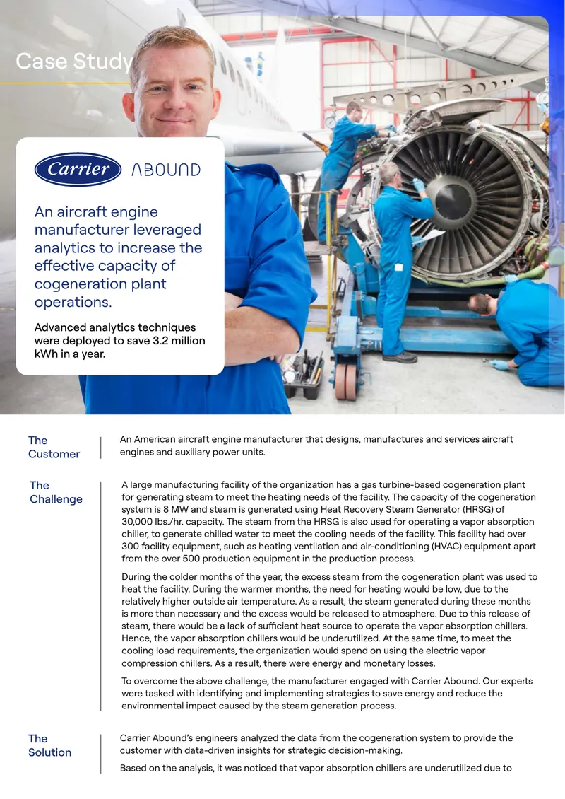 Energy Optimization Case Study for Aircraft Engine Manufacturer