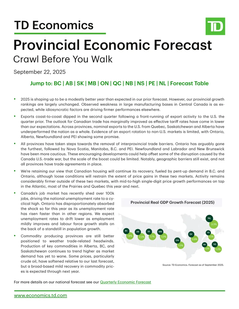 Provincial Economic Forecast for Canada 2025