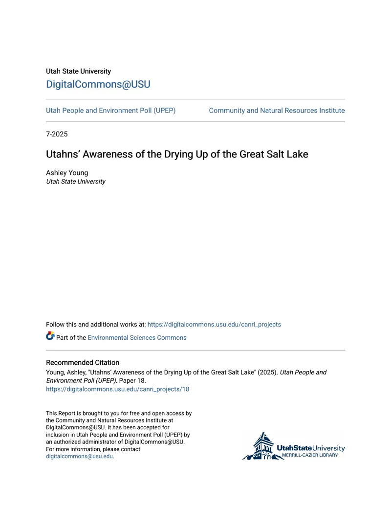 Utahns’ Awareness of the Drying Up of the Great Salt Lake