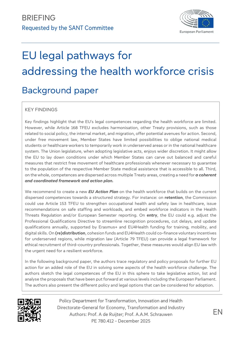 EU Legal Pathways for Addressing Health Workforce Crisis preview page 1