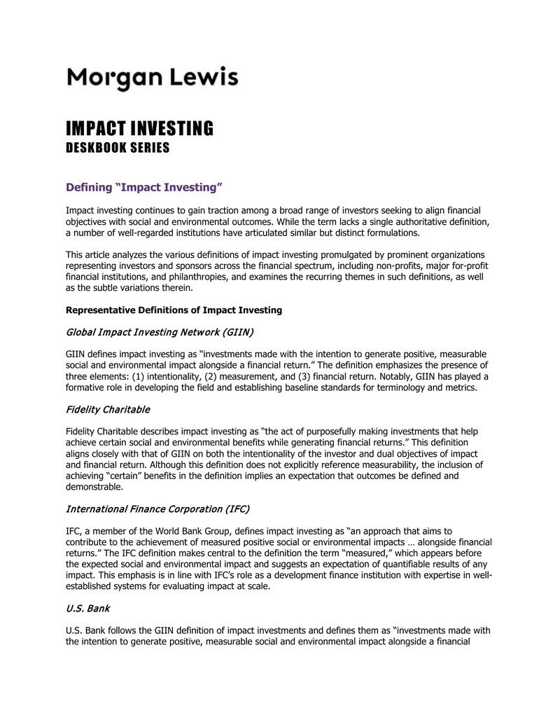 Impact Investing Definitions and Common Themes