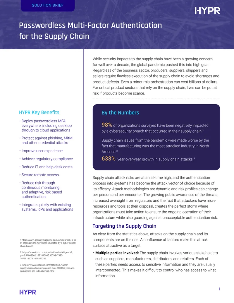 Passwordless Multi-Factor Authentication for Supply Chain Security