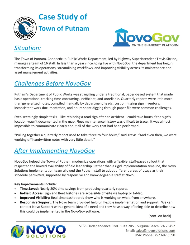 Case Study of Town of Putnam's Implementation of NovoGov