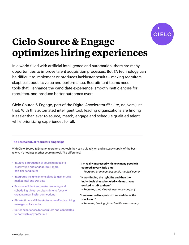 Cielo Source & Engage Talent Acquisition Tool Overview
