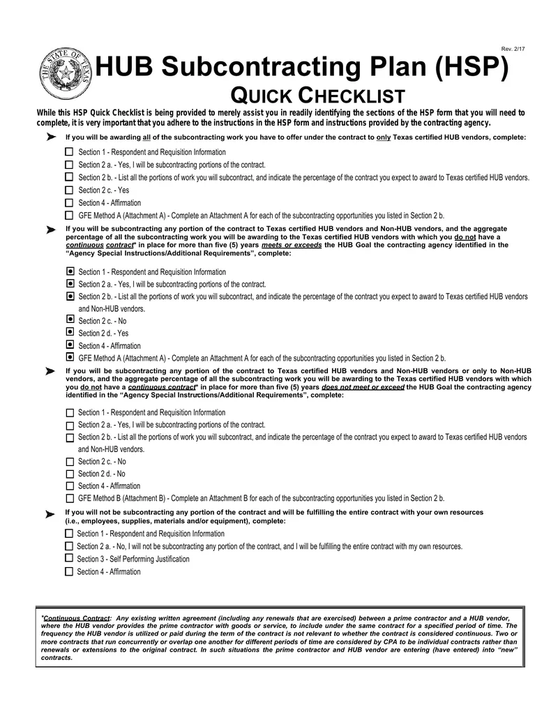 HUB Subcontracting Plan Quick Checklist