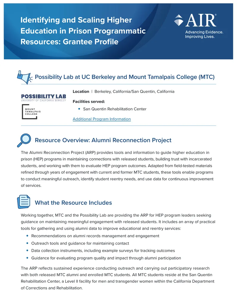 Higher Education in Prison Program Resources Guide