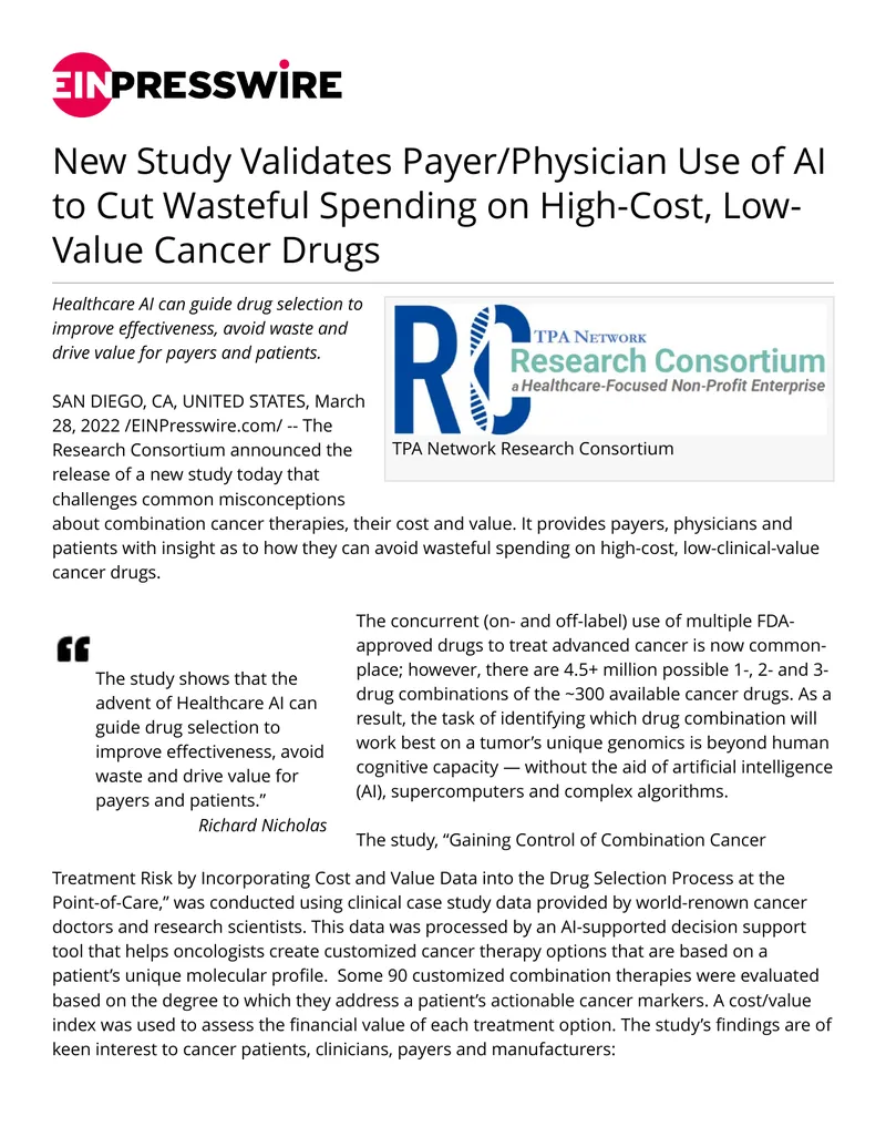 Study Validating AI Use in Cancer Drug Selection