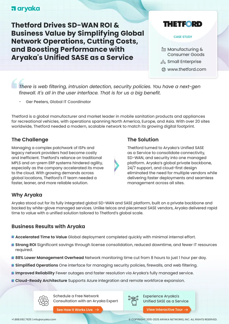 Thetford Case Study on Aryaka's Unified SASE Solution