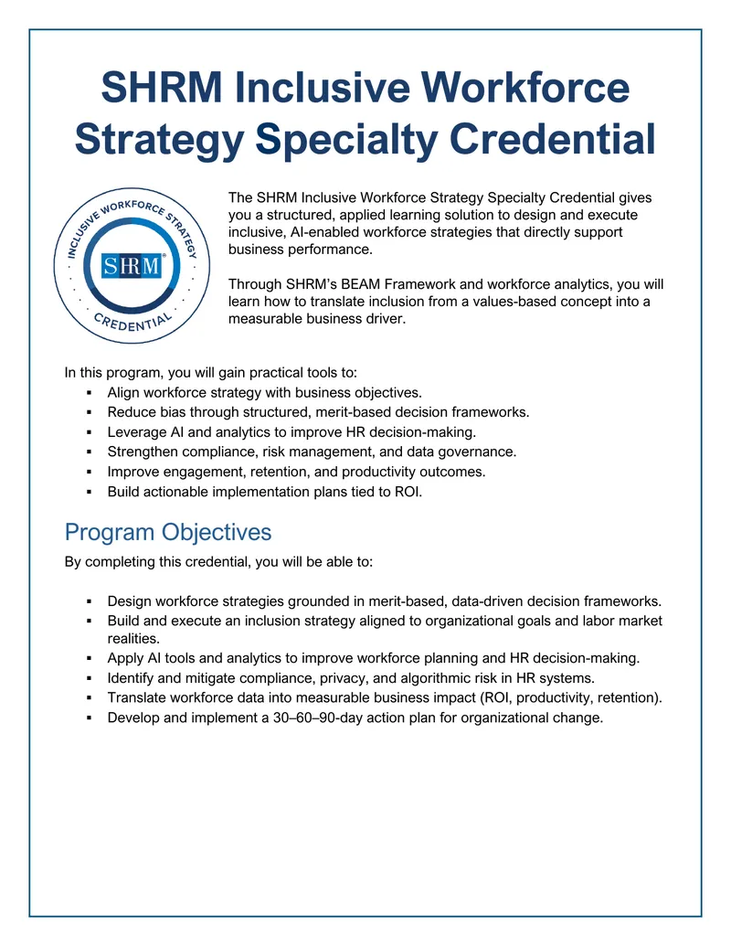 SHRM Inclusive Workforce Strategy Specialty Credential