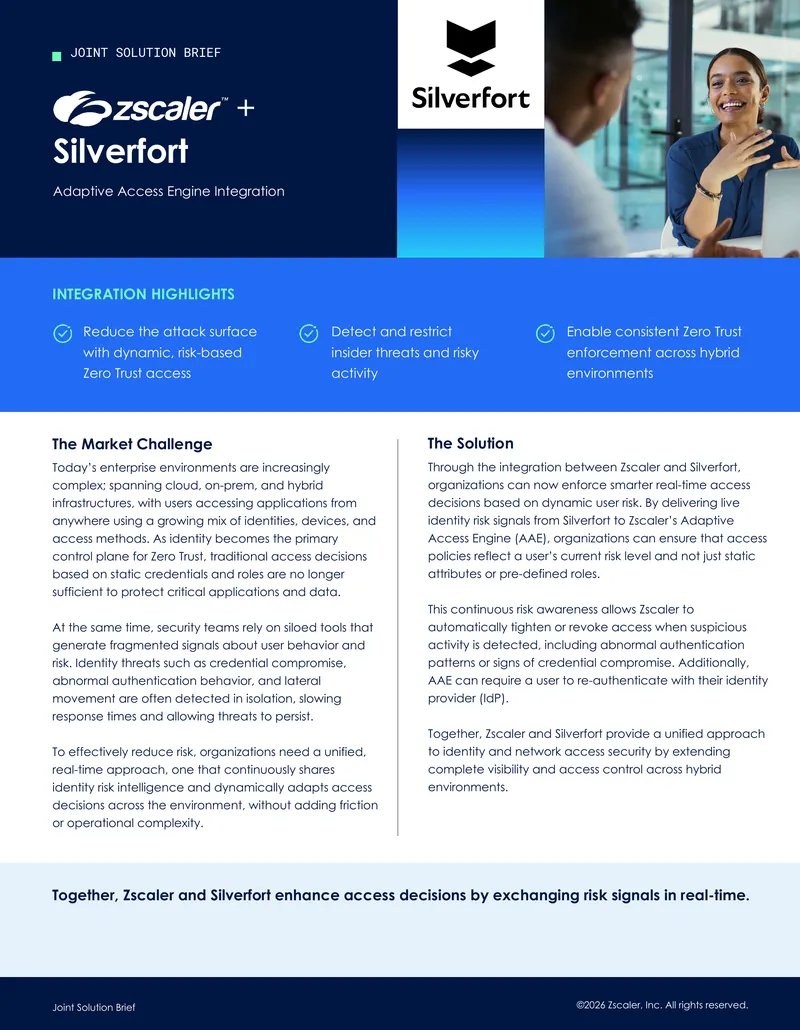 Integration of Zscaler and Silverfort for Identity Risk Management